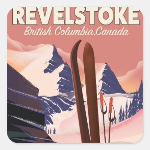 Revelstoke British Columbia, Kanada Skiposter Quadratischer Aufkleber