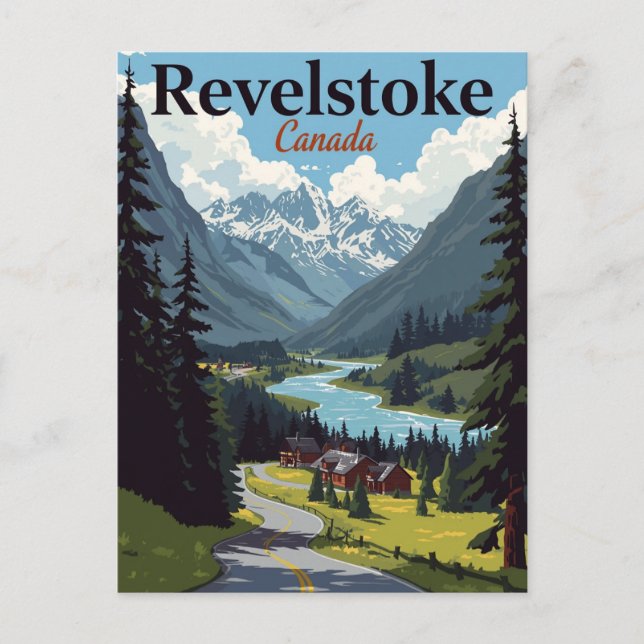 Revelstoke Canada Vintage Mountain Valley Postkarte (Vorderseite)