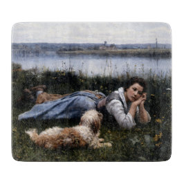 Reverie (Mädchen, die mit ihrem Hund auf der Gras  Schneidebrett