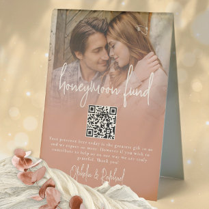Reverse Color Foto Honeymoon Fund QR Hochzeit Tischaufsteller