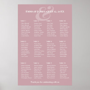 REVERSE Mauve Ampersand Hochzeit   12 Sitzplan Poster