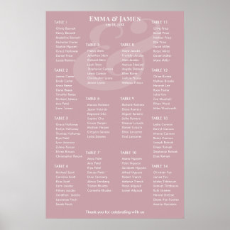 REVERSE Mauve-Etikett Hochzeit | 14 Sitzplan Poster