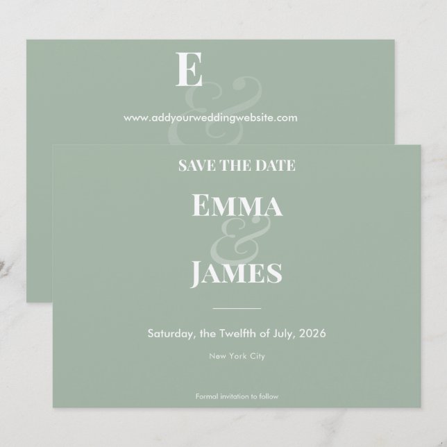 Reverse Sage Ampersand Hochzeit | Save the Date (Vorne/Hinten)