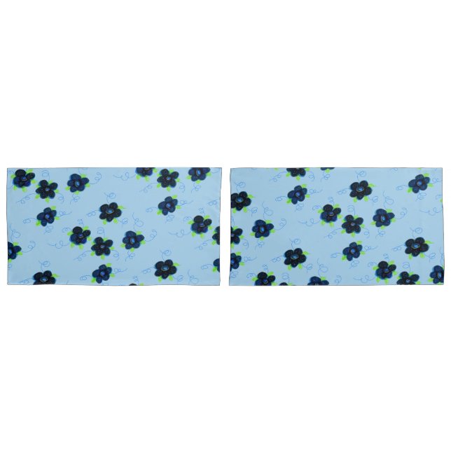Reversible blaue Flora Pillow Hüllen Kissenbezug (Vorderseite-Set)