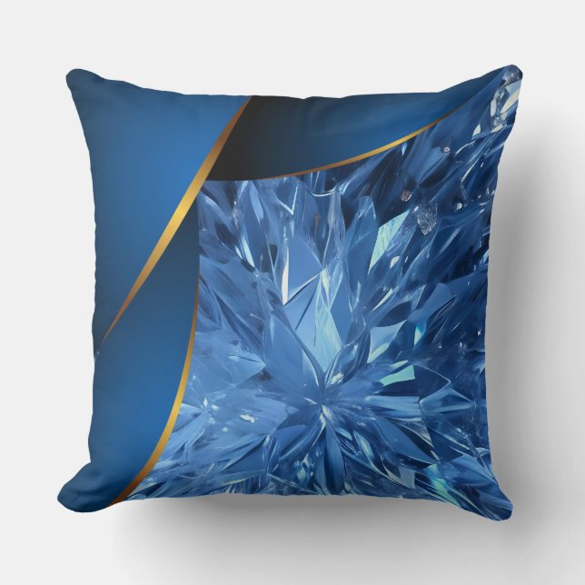 Reversible Blue Gold Trim Crystals Kissen (Vorderseite)