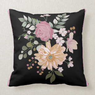 Reversible Blume Foliing Black Green Hintergrund  Kissen