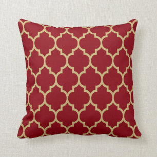 Reversible Burgundy & Gold Tan Quatrefolienmuster Kissen
