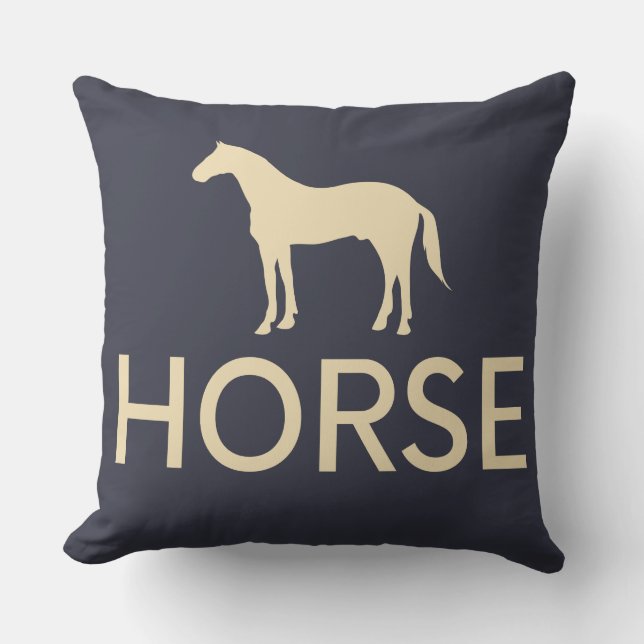 Reversible Dark Blue & Cream Horse Reittier Kissen (Vorderseite)