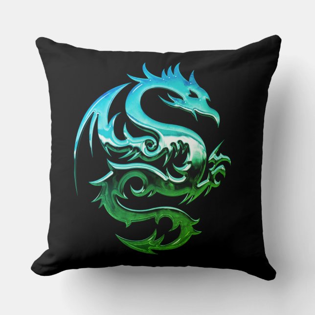 Reversible Green Metallic Dragon Kissen (Vorderseite)