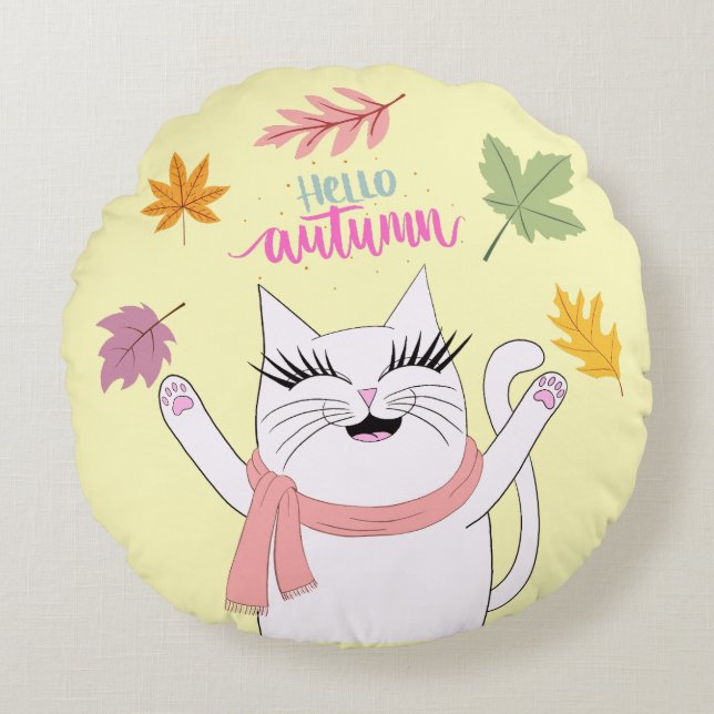 Reversible Herbstkatzenkatze Rundkissen Rundes Kissen (Vorderseite)