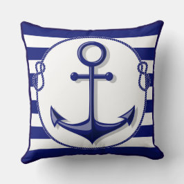 Reversible Marine Blue White Anker and Rope Frame Kissen