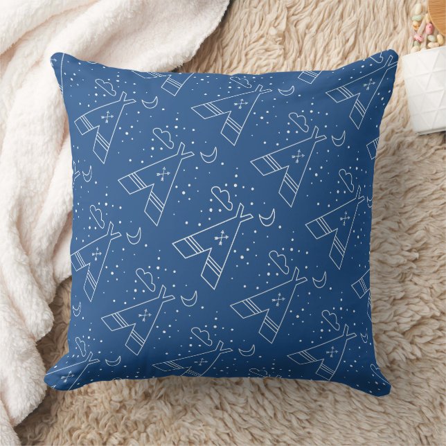 Reversible Navy und Baby Blue Tribal Tepee Pillow Kissen (Decke)