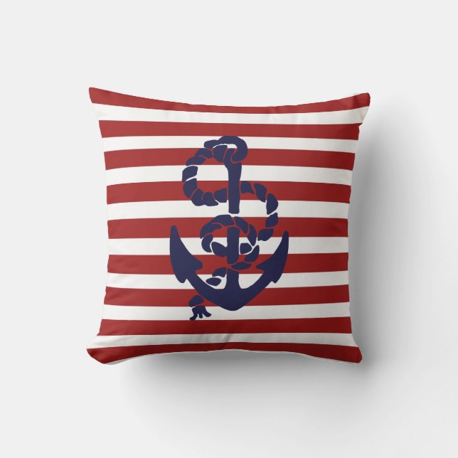 Reversible Red Blue Anchor Outdoor Throw Kissen (Vorderseite)
