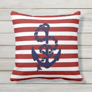 Reversible Red Blue Anchor Outdoor Throw Kissen