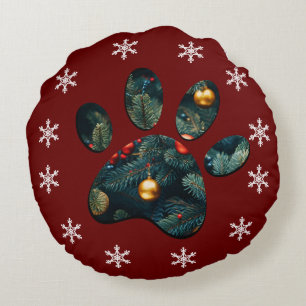Reversible Schneeferien Weihnachtsfeiertag Dog Paw Rundes Kissen