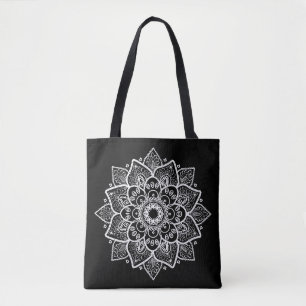 Reversible Schwarz-Weiß-Flora Mandala Tasche
