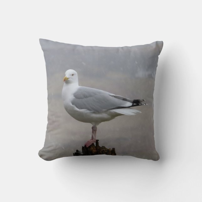 Reversible Seagull auf Post beim Schneekissen Kissen (Vorderseite)