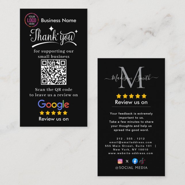 Review Google Review QR Code Google Ratings Visitenkarte (Vorne/Hinten)
