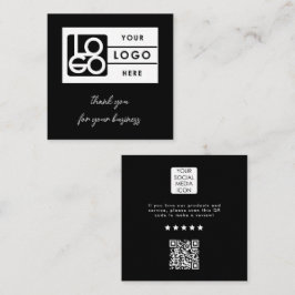 Review Link Business Logo QR Code Thank You Black Quadratische Visitenkarte