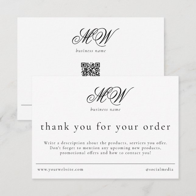 Review Order Packaging Insert Script Monogram Dankeskarte (Vorne/Hinten)