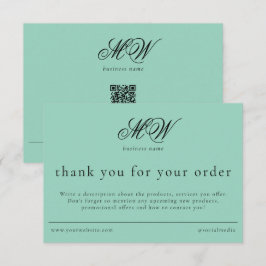 Review Order Packaging Insert Script Monogram Teal Dankeskarte
