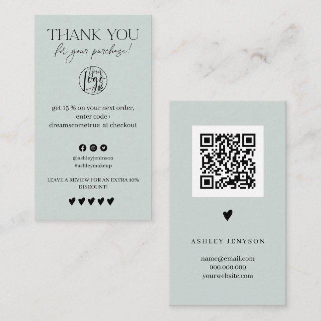 Review Simple sage green order danke Visitenkarte (Vorne/Hinten)