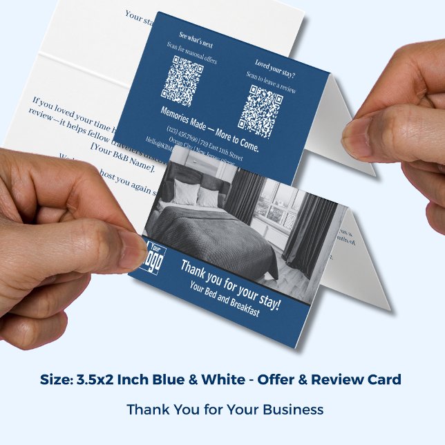 Reviews bieten Blue&White B&B Vielen Dank für Ihre (Reviews Offer Blue&White B&B Thank You Folded Card; Size: 3.5x2 Inch)