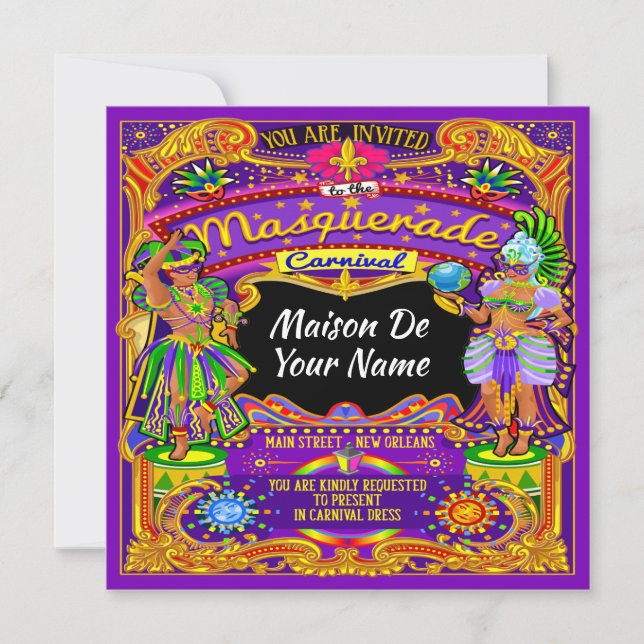 Revised Masquerade Mardi Gras Karneval Einladung (Vorderseite)