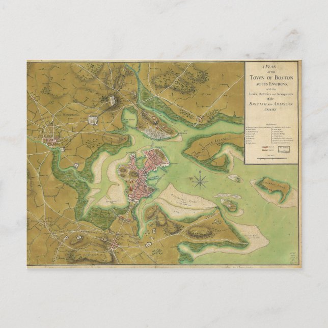 Revolutionäre Kriegskarte des Hafens von Boston 17 Postkarte (Vorderseite)