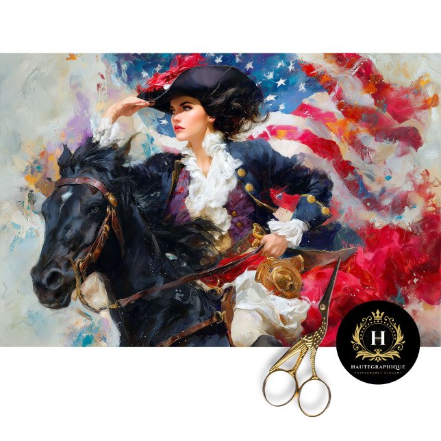 Revolutionäre Patriot-Frau auf Horseback Decoupage Seidenpapier (Von Creator hochgeladen)
