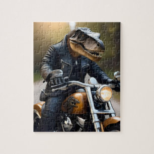 **"Revved Up Rex: T-Rex in Leathers on a Motorbike