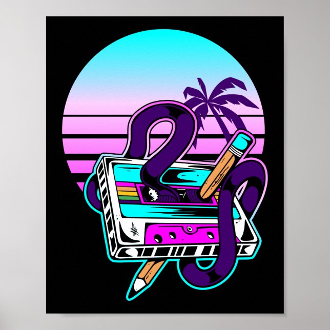 Rewind Cassette Music Pencil 80er 90s Poster (Vorne)