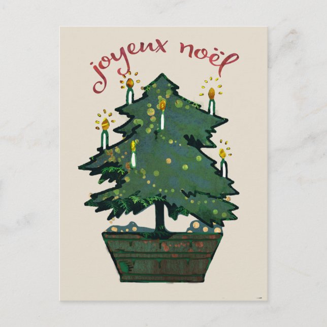 Reworked Vintage Christmas Tree Joyeux Weihnachten Postkarte (Vorderseite)
