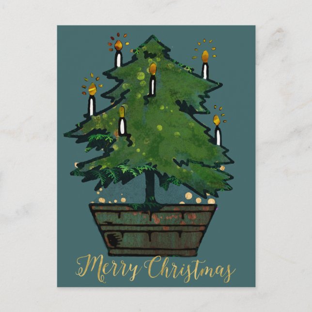 Reworked Vintage Christmas Tree Postkarte (Vorderseite)