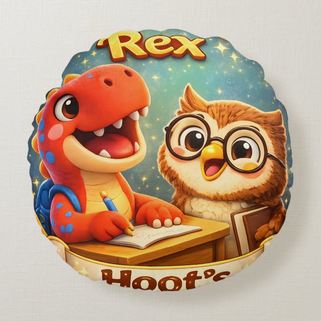 rex hoot rundes kissen (Vorderseite)
