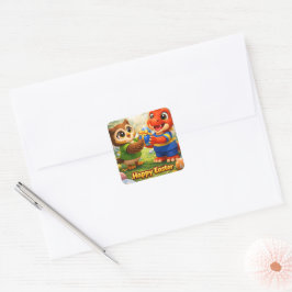 Rex und Hoot Frohe Ostern Quadratumschlagssiegel Quadratischer Aufkleber