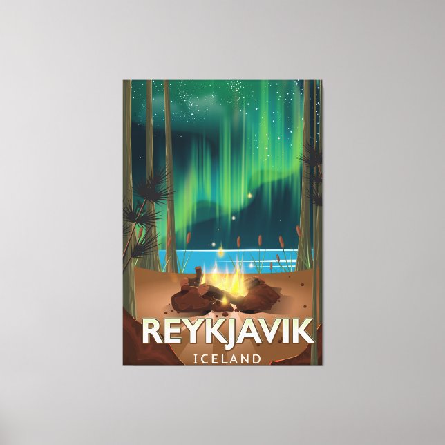 Reykjavik Camping Vintage Travel Poster Leinwanddruck (Vorderseite)