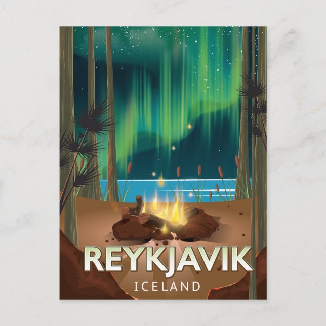 Reykjavik Camping Vintage Travel Poster Postkarte (Vorderseite)