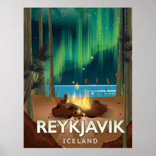 Reykjavik-Campings-Vintages Reise-Plakat Poster