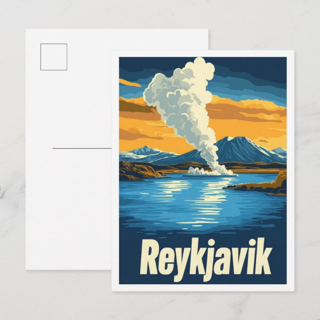 Reykjavik Island Art Vintage Travel Illustration Postkarte (Vorne/Hinten)
