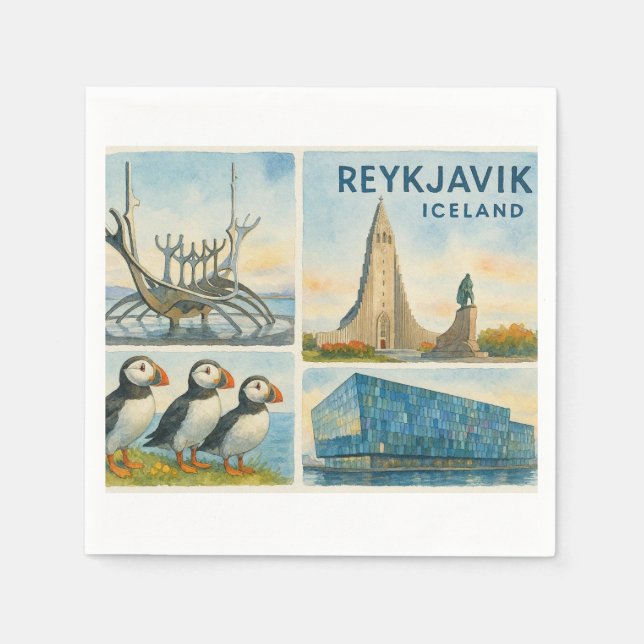 Reykjavik Island Multiview  Serviette (Vorderseite)
