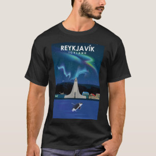 Reykjavik Island Nordlichter Reiseplakat T-Shirt