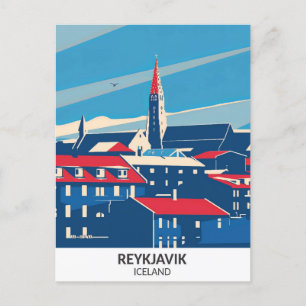 Reykjavik Island Retro-Kunst Reise Postkarte