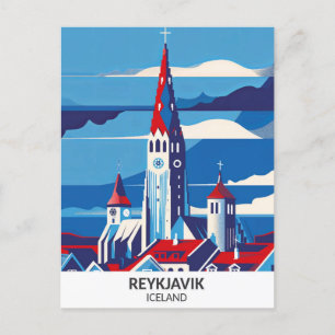 Reykjavik Island Retro-Kunst Reise Postkarte