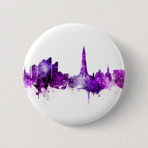 Reykjavik Island Skyline Lila Button