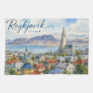 Reykjavik Island Souvenir Wasserfarbe Geschirrtuch