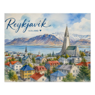 Reykjavik Island Souvenir Wasserfarbe Poster