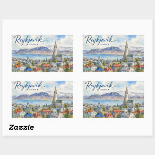 Reykjavik Island Souvenir Wasserfarbe Rechteckiger Aufkleber