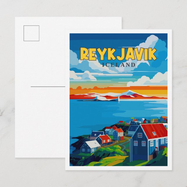Reykjavik Island Vintage Postkarte (Vorne/Hinten)