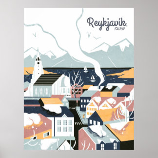 Reykjavik, Island Vintage Travel Poster